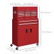 6-Drawer Rolling Tool Chest, 2 in 1 Lockable Storage Cabinet with Hooks, Metal Tool Box for Garage, Workshop, Red