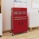 6-Drawer Rolling Tool Chest, 2 in 1 Lockable Storage Cabinet with Hooks, Metal Tool Box for Garage, Workshop, Red