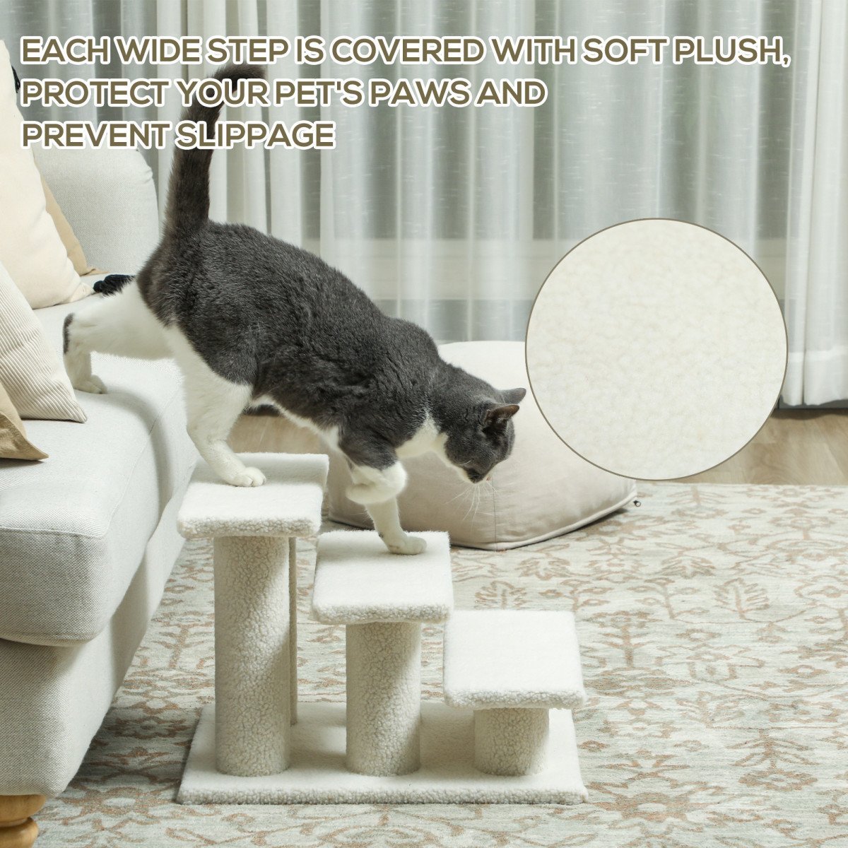 18" 3 Tier Pet Stairs Dog Cat Step Scratch Post Furniture, Beige