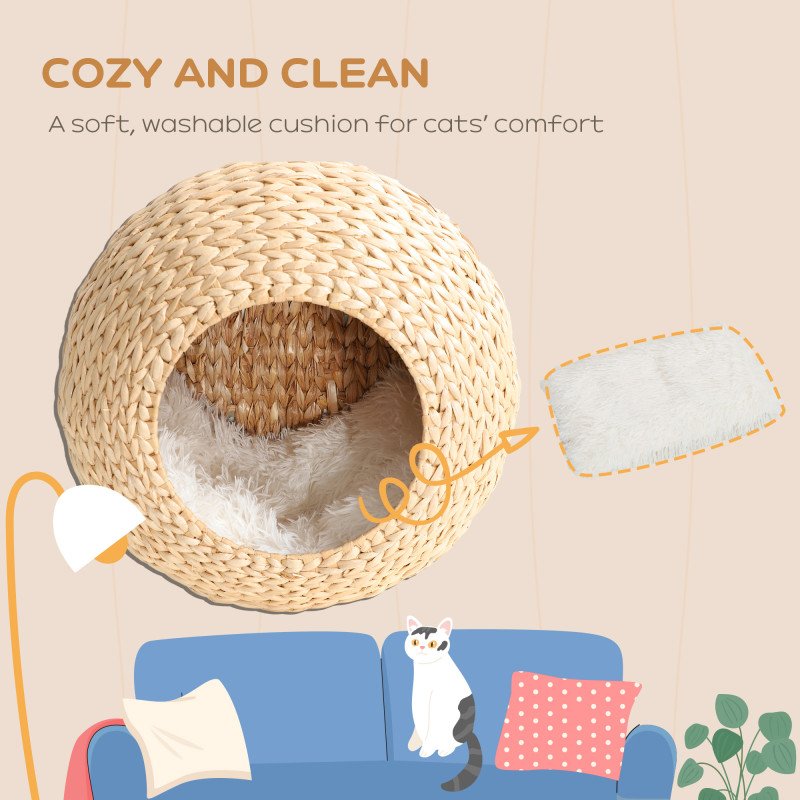 Cat Wall Shelf with Washable Cushion, Wall Mounted Cat Condo Furniture for Indoor Kittens, Beige