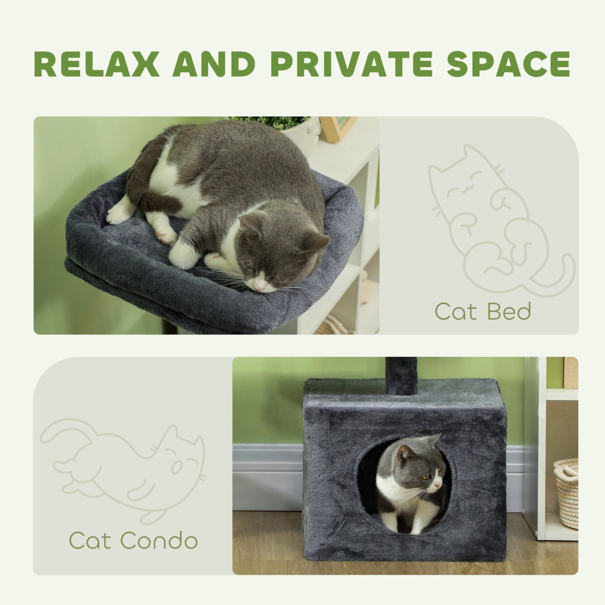 53" Cat Tree, Cat Tower with Scratching Posts, Cat Condo, Beds, Platforms, Toy Balls for Indoor Cats, Dark Grey