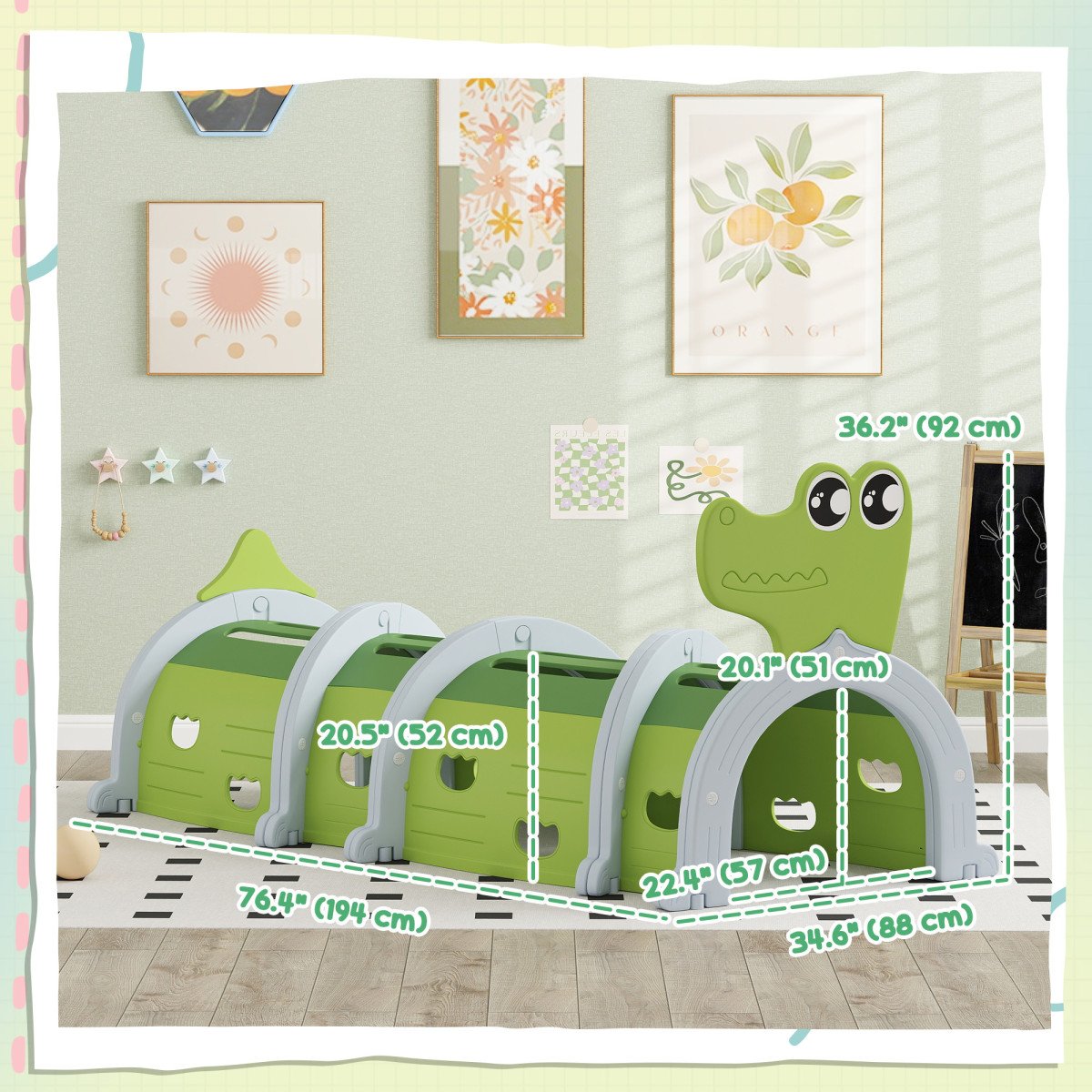 Qaba Crocodile Design Tunnel for Kids to Crawl Through, for 3-6 Years, Green