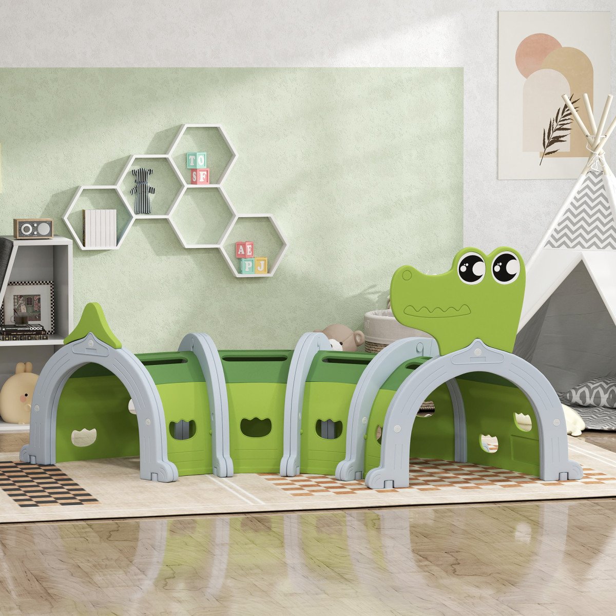Qaba Crocodile Design Tunnel for Kids to Crawl Through, for 3-6 Years, Green
