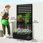 Galvanized Raised Garden Bed Planter Box with Trellis for Climbing Plants, Vegetable, Vines, 35" x 16" x 70", Black