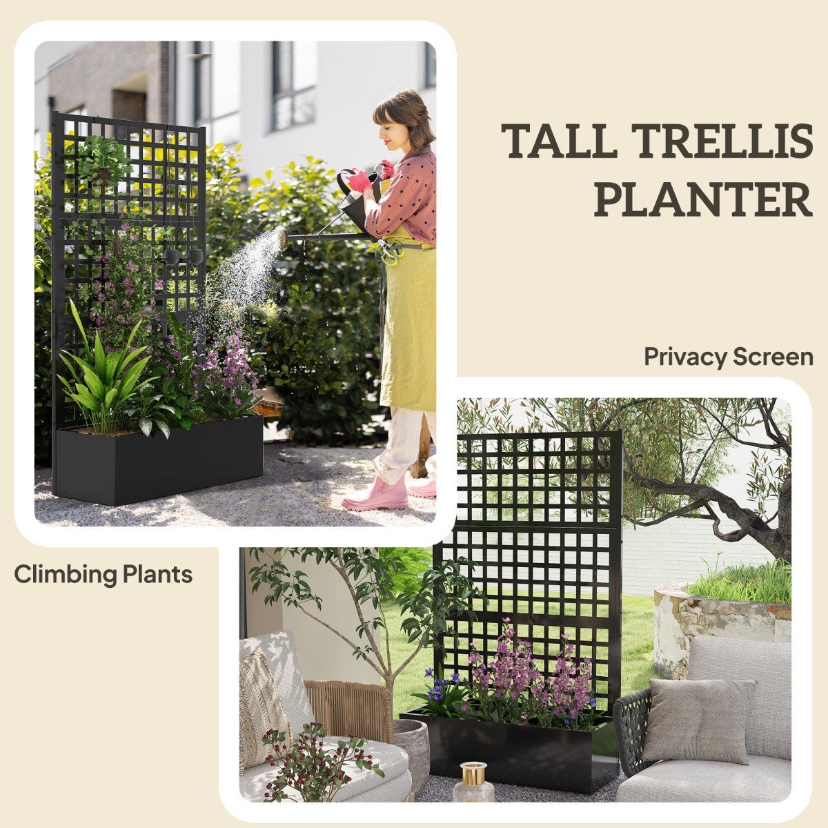 Galvanized Raised Garden Bed Planter Box with Trellis for Climbing Plants, Vegetable, Vines, 43" x 16" x 70"