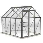 6' x 8' x 6.5' Polycarbonate Greenhouse, Walk-in Green House with Adjustable Roof Vent Galvanized Base Sliding Door Rain Gutter for Outdoor Garden Backyard, Charcoal Grey
