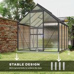 6' x 8' x 6.5' Polycarbonate Greenhouse, Walk-in Green House with Adjustable Roof Vent Galvanized Base Sliding Door Rain Gutter for Outdoor Garden Backyard, Charcoal Grey
