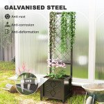Galvanized Raised Garden Bed with Trellis, Metal Planter Box with Drainage Holes for Climbing Plants, Vegetable, Vines