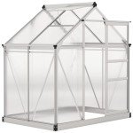 6' x 4' x 6.6' Polycarbonate Greenhouse, Walk-In Green House Kit Garden, Plants Grow, Galvanized Sheet Aluminum Frame with Rain Gutter, Vent and Sliding Door, Silver