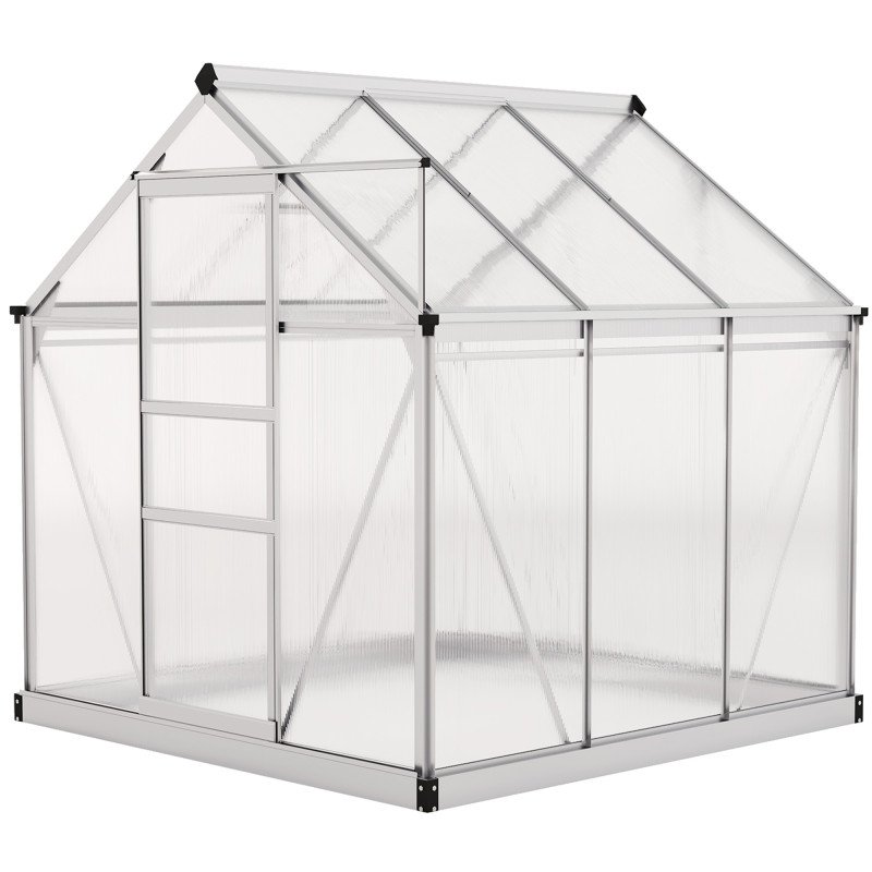 6' x 6' x 6.6' Polycarbonate Greenhouse, Walk-In Green House Kit Garden, Plants Grow, Galvanized Sheet Aluminum Frame with Rain Gutter, Vent and Sliding Door, Silver