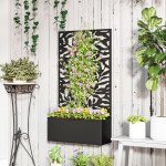 Raised Garden Bed with Trellis, Outdoor Privacy Screen with Planter Box, 24" x 9.1" x 44.5", Black