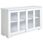 Modern Kitchen Sideboard, Stackable Storage Cabinet, Sliding Glass Door Console, Cupboard Serving Buffet for Kitchen & Dining Room, White