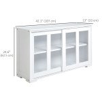 Modern Kitchen Sideboard, Stackable Storage Cabinet, Sliding Glass Door Console, Cupboard Serving Buffet for Kitchen & Dining Room, White