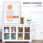 Modern Kitchen Sideboard, Stackable Storage Cabinet, Sliding Glass Door Console, Cupboard Serving Buffet for Kitchen & Dining Room, White