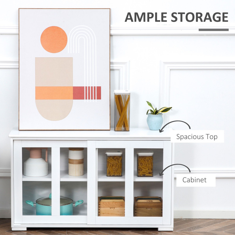 Modern Kitchen Sideboard, Stackable Storage Cabinet, Sliding Glass Door Console, Cupboard Serving Buffet for Kitchen & Dining Room, White