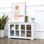 Modern Kitchen Sideboard, Stackable Storage Cabinet, Sliding Glass Door Console, Cupboard Serving Buffet for Kitchen & Dining Room, White