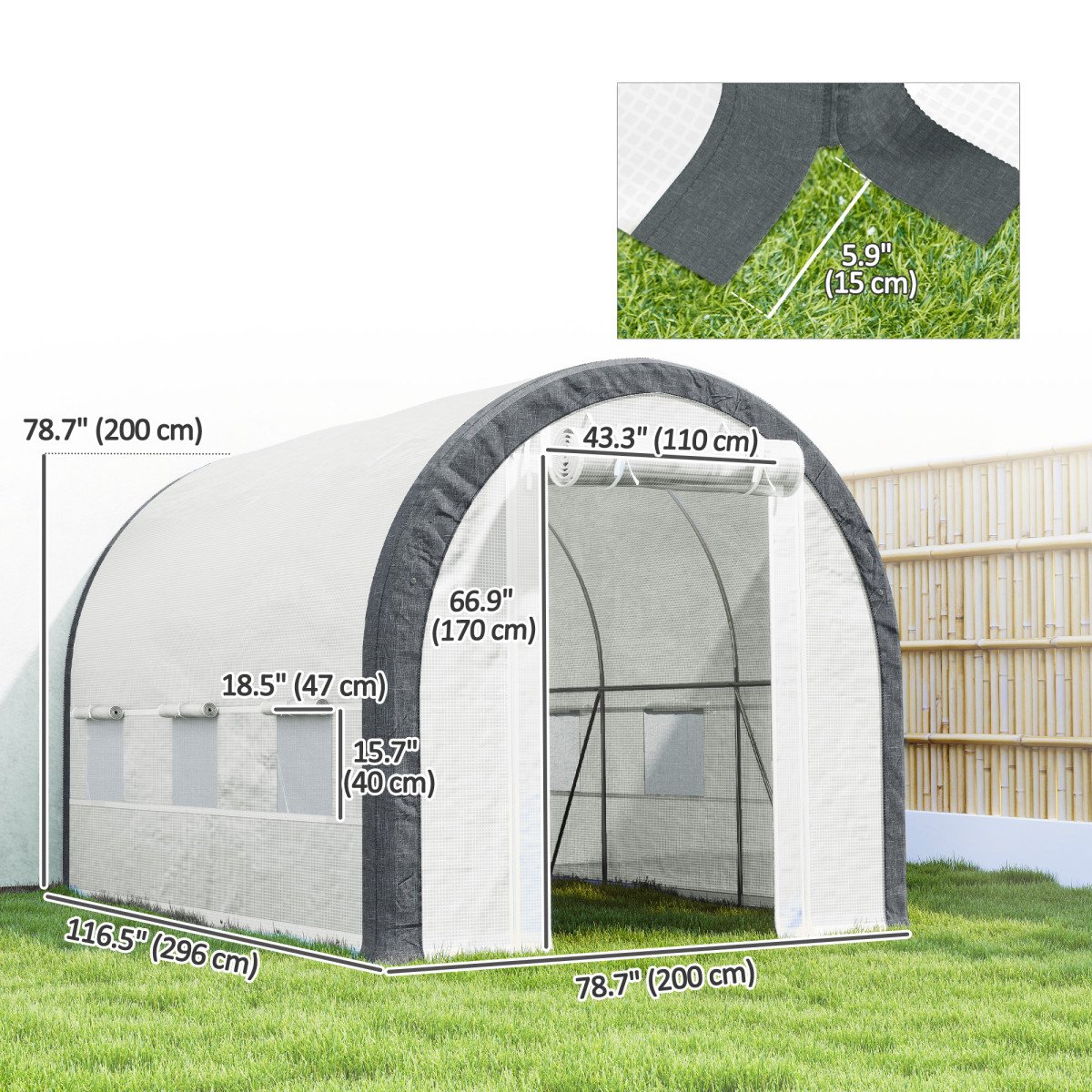 10'x6.6'x6.6' Upgraded Tunnel Greenhouse Green House with Mesh Door and Windows, 6 Plant Labels and Gloves, White