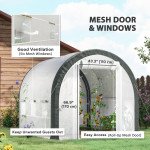 10'x6.6'x6.6' Upgraded Tunnel Greenhouse Green House with Mesh Door and Windows, 6 Plant Labels and Gloves, White