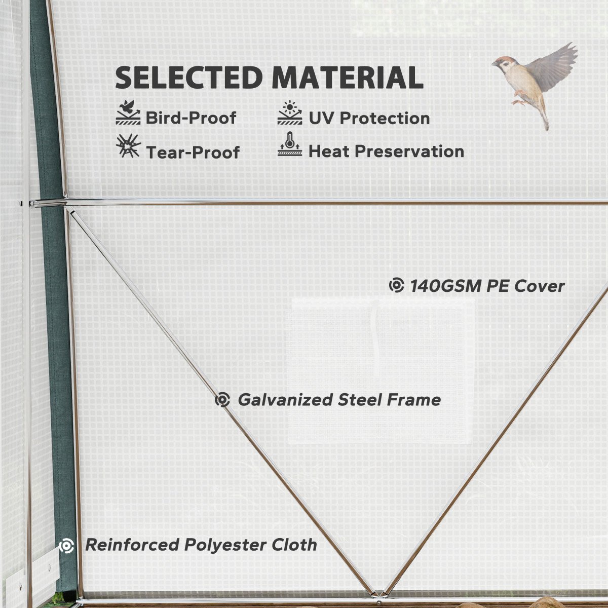 10'x6.6'x6.6' Upgraded Tunnel Greenhouse Green House with Mesh Door and Windows, 6 Plant Labels and Gloves, White