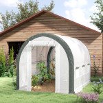 10'x6.6'x6.6' Upgraded Tunnel Greenhouse Green House with Mesh Door and Windows, 6 Plant Labels and Gloves, White