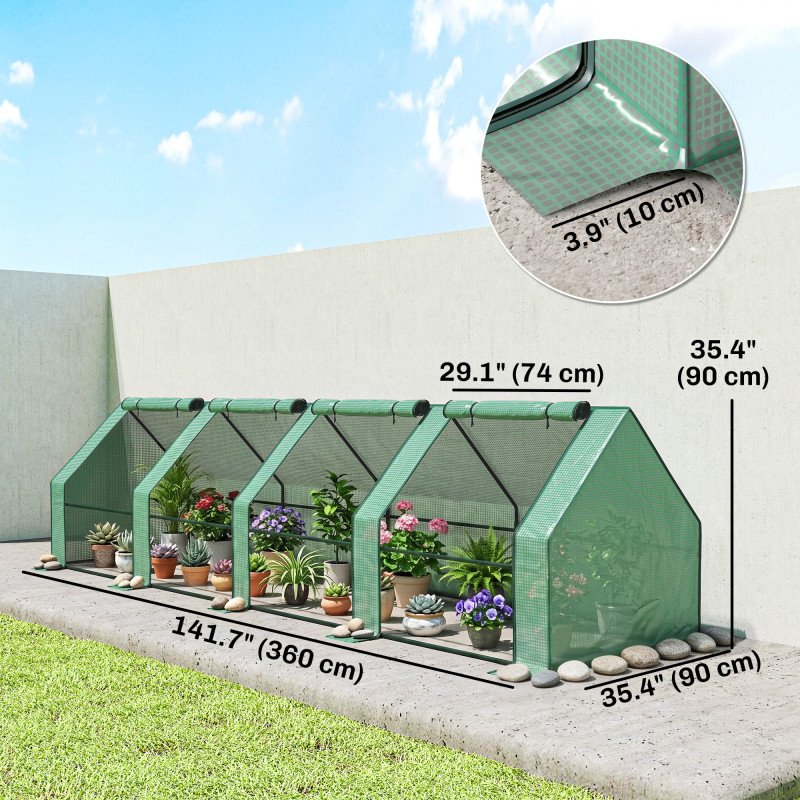 Portable Mini Greenhouse Tunnel Growing Tent Plants Flower Warm House w/ Zippered Roll-up Doors, Green