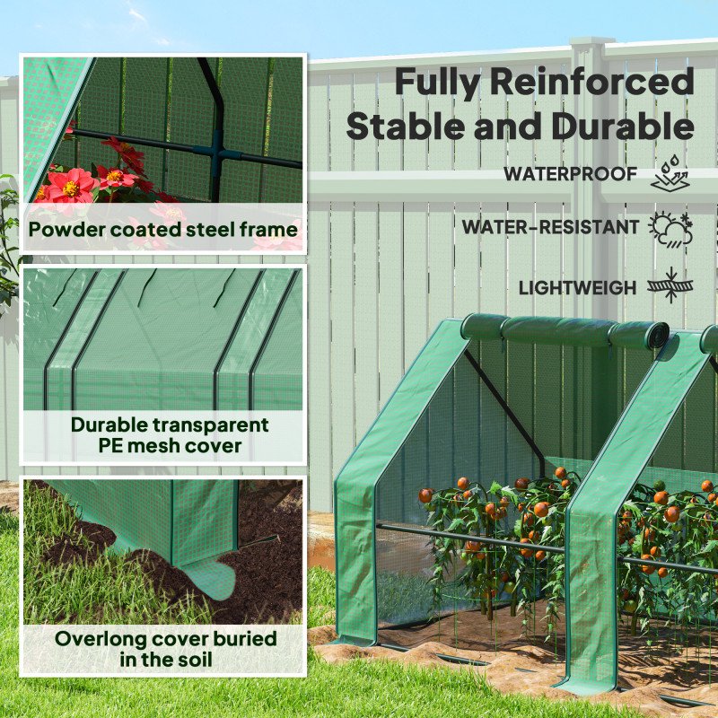 Portable Mini Greenhouse Tunnel Growing Tent Plants Flower Warm House w/ Zippered Roll-up Doors, Green