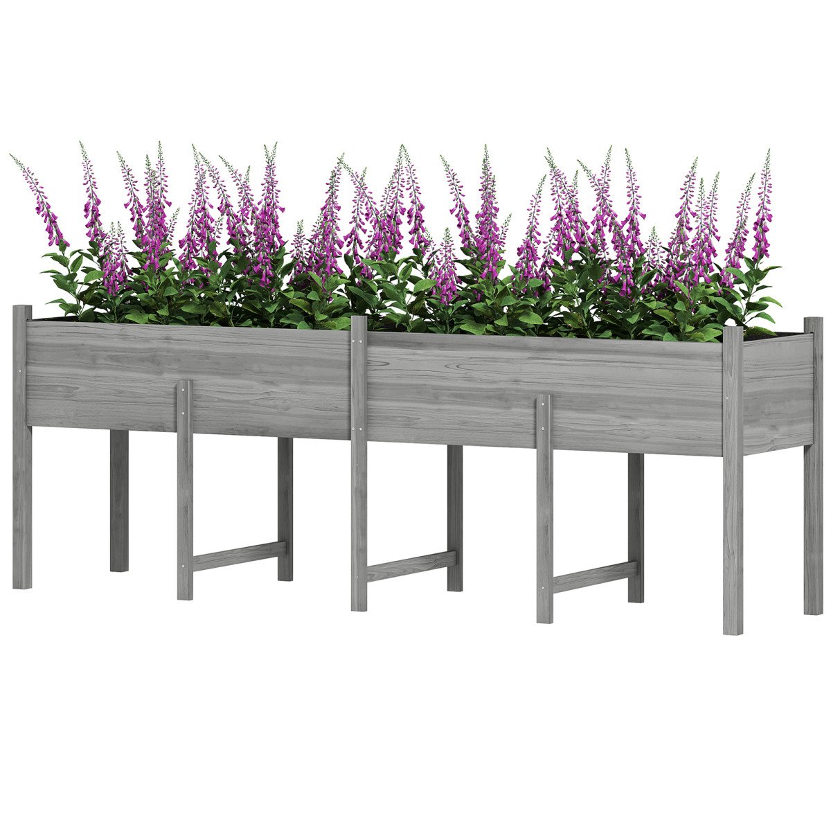 Wooden Raised Garden Bed Planter, Large Elevated Planter Box with Legs, Bed Liner and Drain Holes, Grey