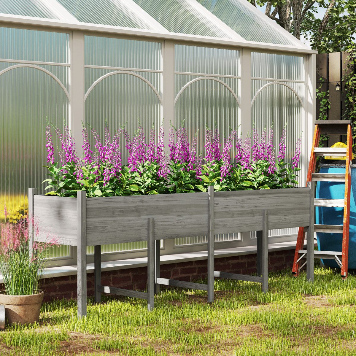 Wooden Raised Garden Bed Planter, Large Elevated Planter Box with Legs, Bed Liner and Drain Holes, Grey