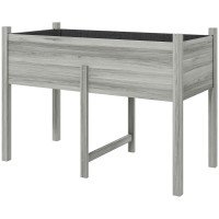 Wooden Raised Planter Box with Drain Holes for Vegetables, Flowers, Outdoor Garden Bed, 45.3x21.7x31.5inch, Grey