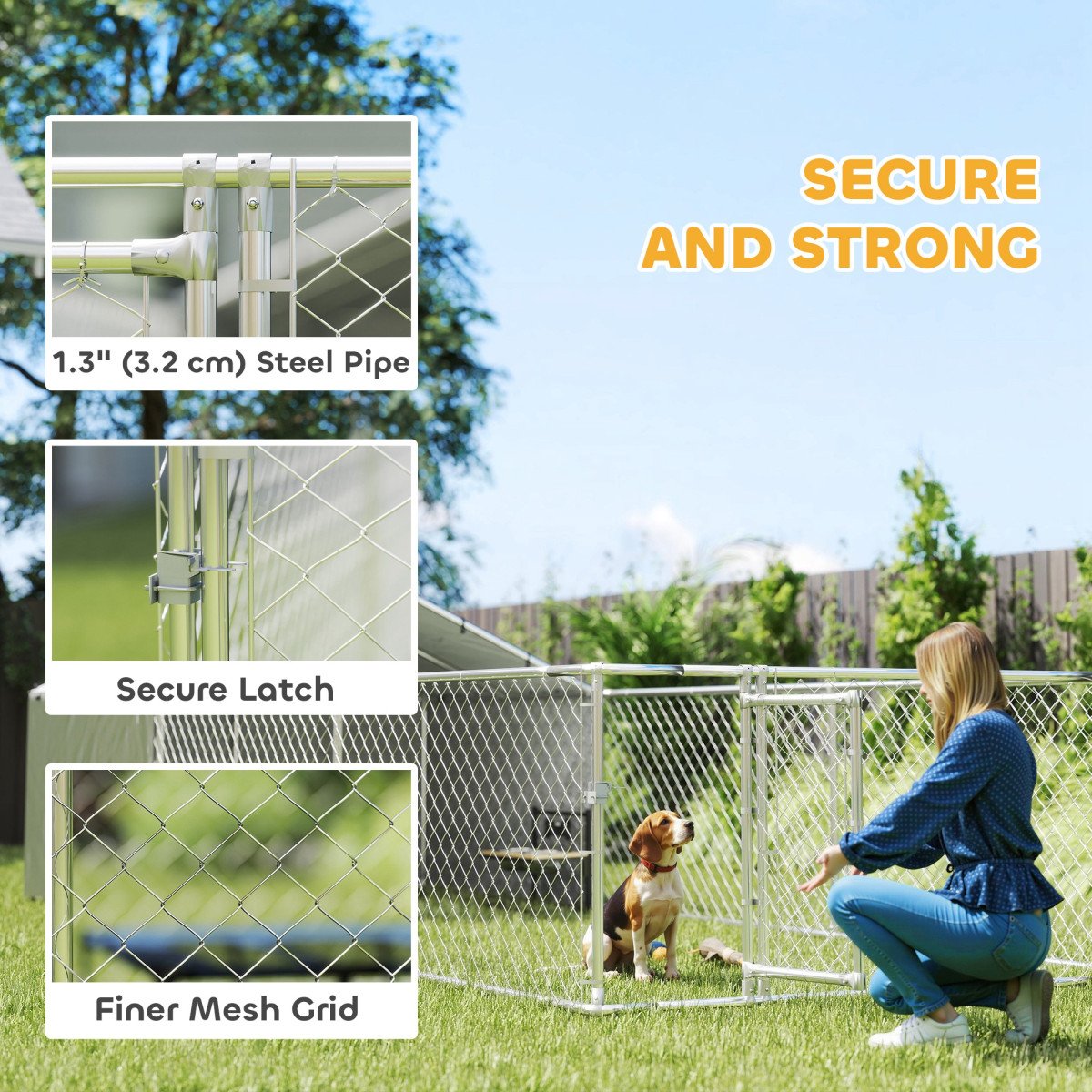 Galvanized Steel Dog Kennel Outdoor with Waterproof & UV-Resistant Cover for Large Dogs, 19.7' x 7.5' x 4.9'