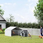 Galvanized Steel Dog Kennel Outdoor with Waterproof & UV-Resistant Cover for Large Dogs, 19.7' x 7.5' x 4.9'