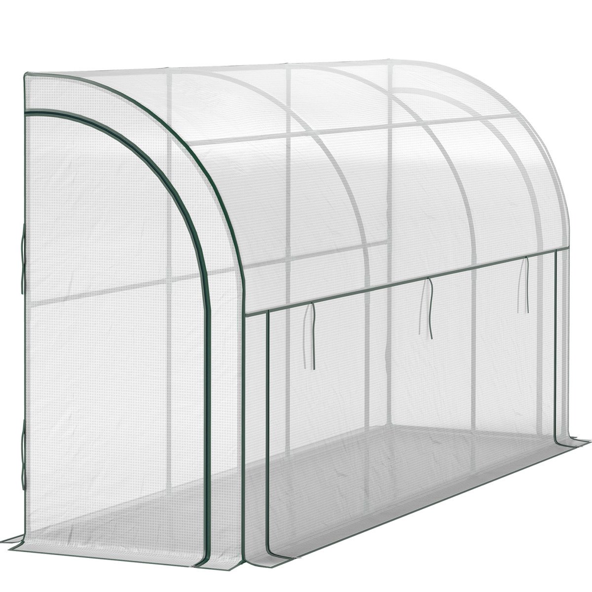 Walk-in Lean-to Greenhouse, Outdoor Gardening Green House with Zipper Roll-up Doors and Window, 10' x 3' x 5', White