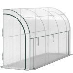 Walk-in Lean-to Greenhouse, Outdoor Gardening Green House with Zipper Roll-up Doors and Window, 10' x 3' x 5', White