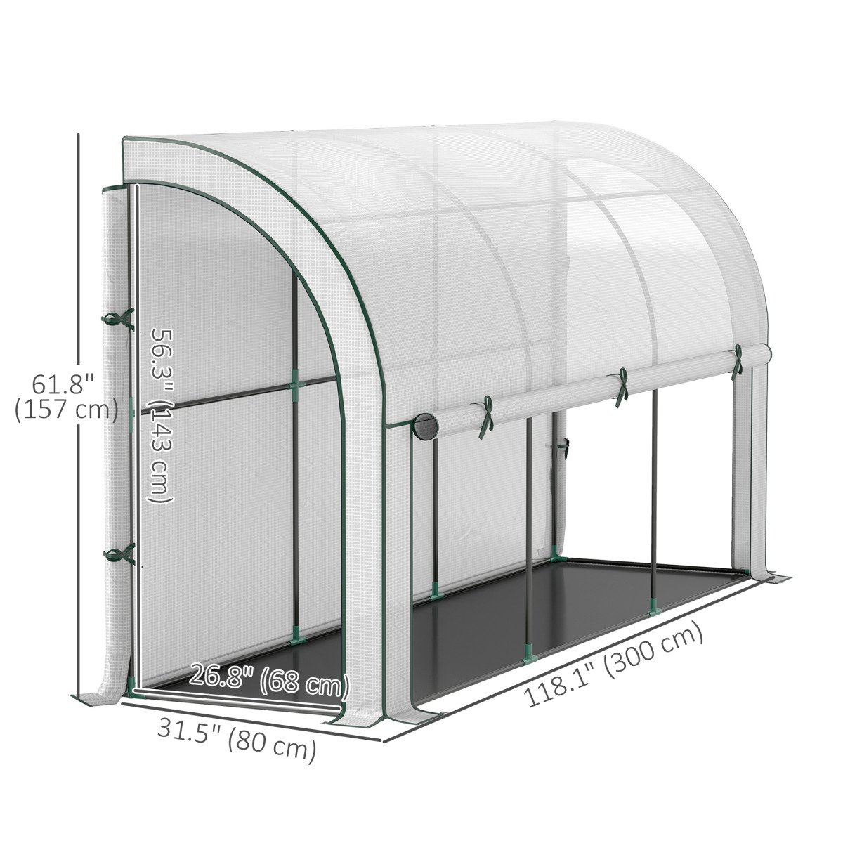 Walk-in Lean-to Greenhouse, Outdoor Gardening Green House with Zipper Roll-up Doors and Window, 10' x 3' x 5', White