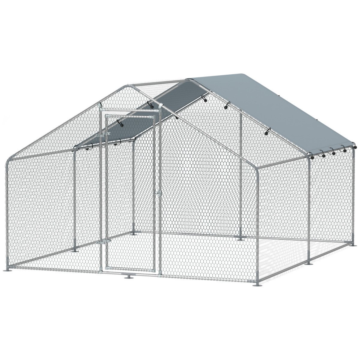 Metal Chicken Coop, 9.8 x 11.2 FT Walk-in Chicken Run with Cover, Lockable Door, Outdoor Poultry Cage for 10-15 Chickens