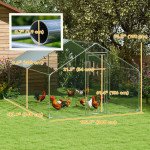 Metal Chicken Coop, 9.8 x 11.2 FT Walk-in Chicken Run with Cover, Lockable Door, Outdoor Poultry Cage for 10-15 Chickens