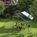 Metal Chicken Coop, 9.8 x 11.2 FT Walk-in Chicken Run with Cover, Lockable Door, Outdoor Poultry Cage for 10-15 Chickens