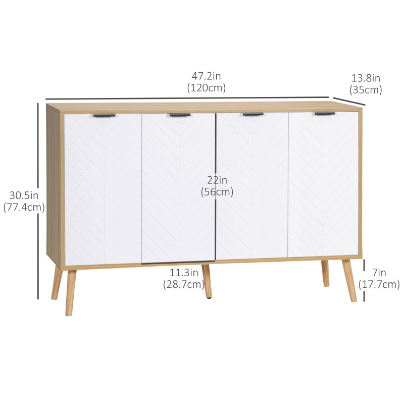 Modern Sideboard and Buffet, Dining Room Cabinet with Adjustable Shelves and 4 Doors, Natural