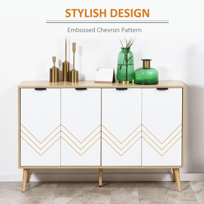 Modern Sideboard and Buffet, Dining Room Cabinet with Adjustable Shelves and 4 Doors, Natural