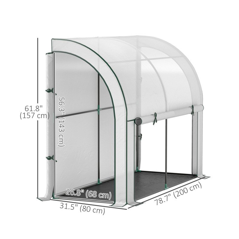 Walk-in Lean-to Greenhouse, Outdoor Gardening Green House with Zipper Roll-up Doors and Window, 7' x 3' x 5', White