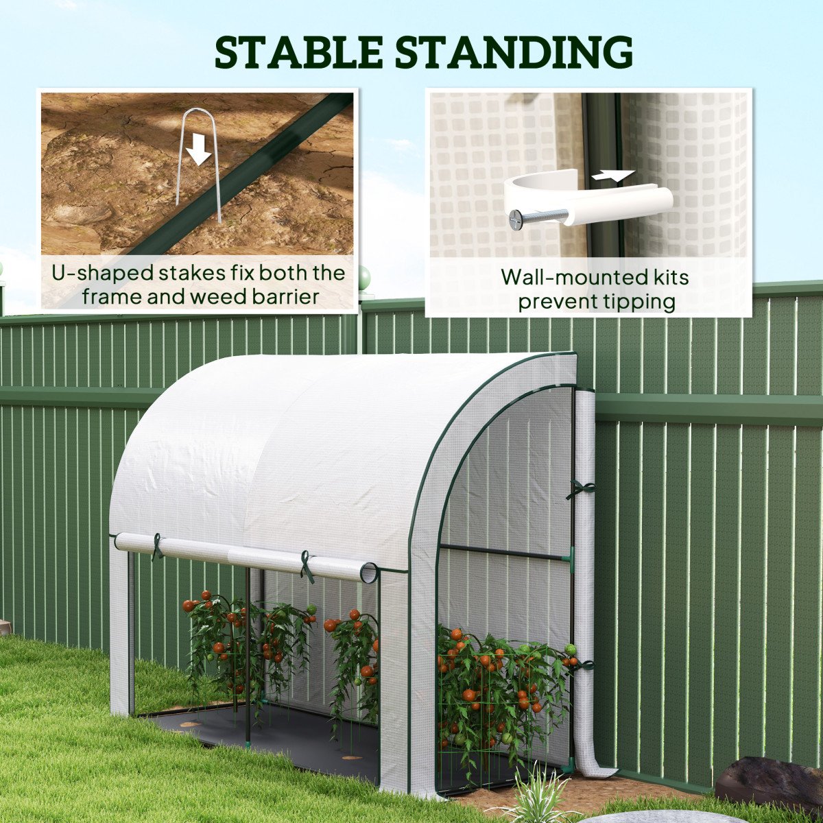 Walk-in Lean-to Greenhouse, Outdoor Gardening Green House with Zipper Roll-up Doors and Window, 7' x 3' x 5', White