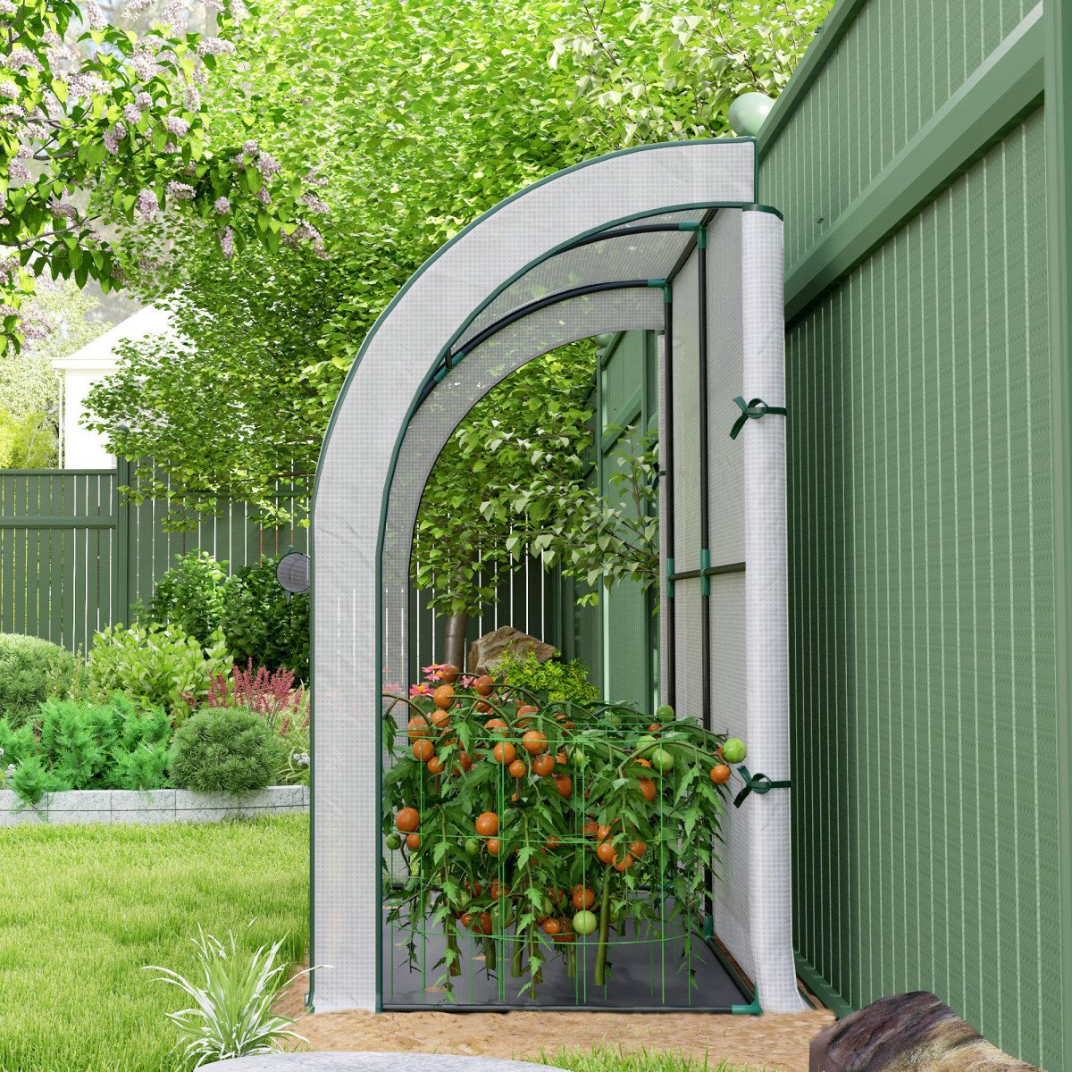 Walk-in Lean-to Greenhouse, Outdoor Gardening Green House with Zipper Roll-up Doors and Window, 7' x 3' x 5', White
