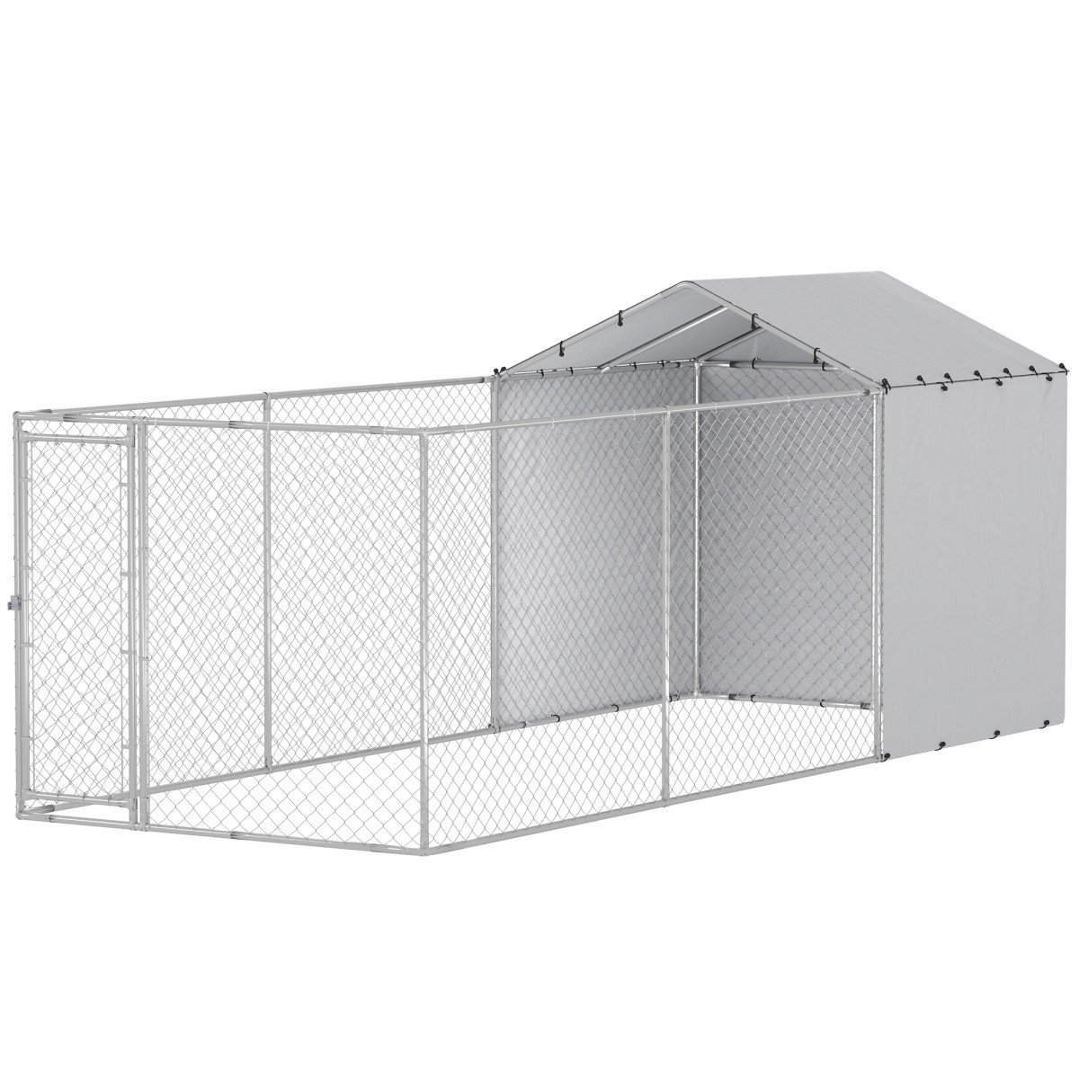 Galvanized Steel Dog Kennel Outdoor with Waterproof & UV-Resistant Cover for Large Dogs, 19.7' x 7.5' x 7.5'