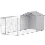 Galvanized Steel Dog Kennel Outdoor with Waterproof & UV-Resistant Cover for Large Dogs, 19.7' x 7.5' x 7.5'