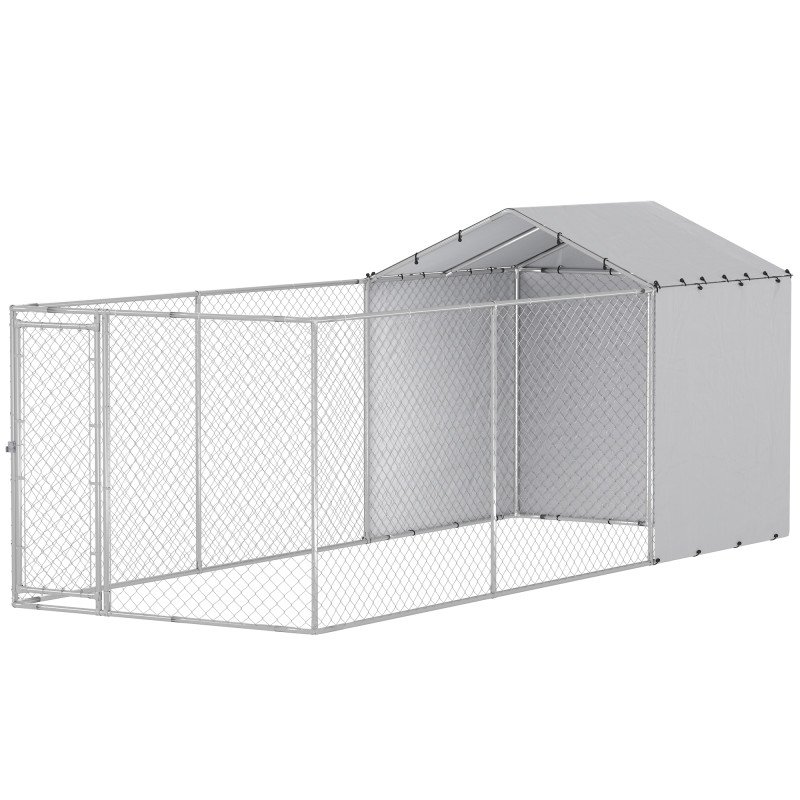 Galvanized Steel Dog Kennel Outdoor with Waterproof & UV-Resistant Cover for Large Dogs, 19.7' x 7.5' x 7.5'