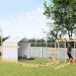 Galvanized Steel Dog Kennel Outdoor with Waterproof & UV-Resistant Cover for Large Dogs, 19.7' x 7.5' x 7.5'