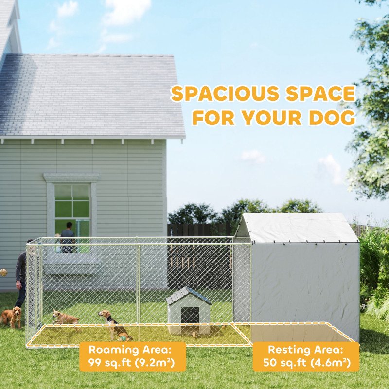 Galvanized Steel Dog Kennel Outdoor with Waterproof & UV-Resistant Cover for Large Dogs, 19.7' x 7.5' x 7.5'