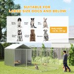 Galvanized Steel Dog Kennel Outdoor with Waterproof & UV-Resistant Cover for Large Dogs, 19.7' x 7.5' x 7.5'