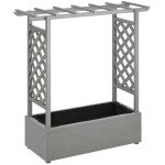 Wooden Raised Garden Bed with Trellis, Outdoor Planter Box with Hanging Roof, Drainage Holes and Bed Liner