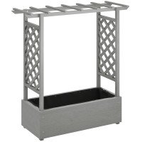 Wooden Raised Garden Bed with Trellis, Outdoor Planter Box with Hanging Roof, Drainage Holes and Bed Liner